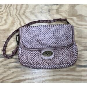 Sundance Italian Leather Purse Shoulder Bag Pink Braided Woven Weave